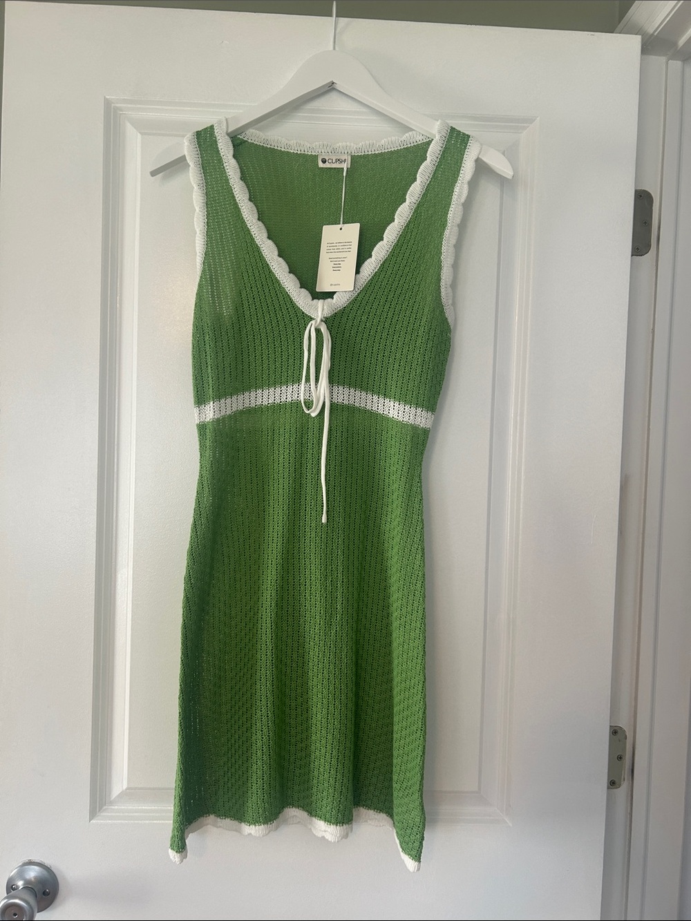 Cupshe Green Knit V-Neck Slip Dress with White Trim